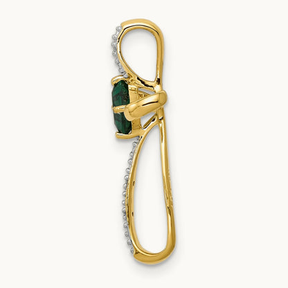 w/Rhodium Lab Created Emerald and Diamond Cross Slide, 14K