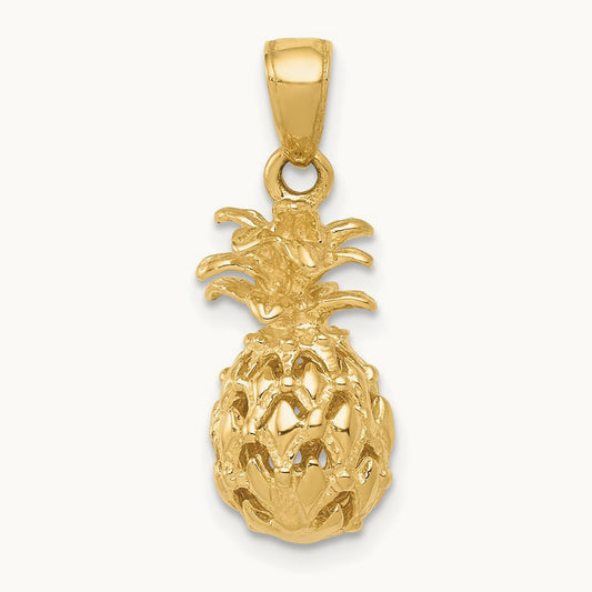 3D Cut-out Pineapple Pendant — 14K Yellow Gold