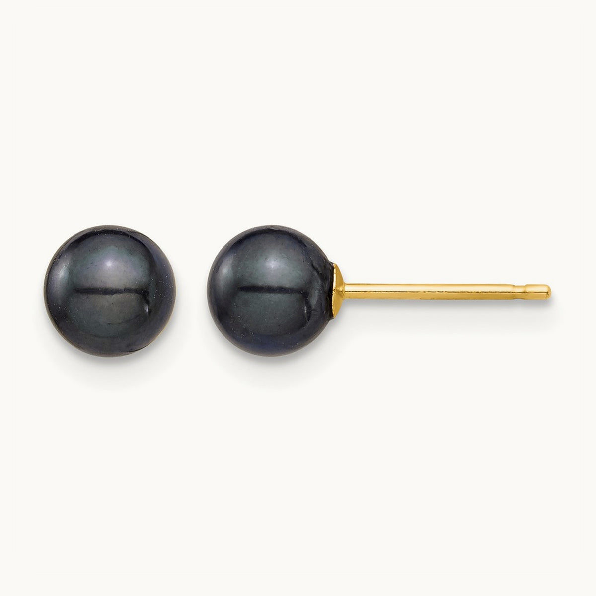 5- Round Black Saltwater Akoya Cultured Pearl Stud Post Earrings, 6mm, 14K