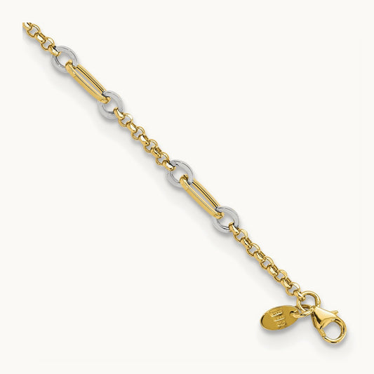 Fancy Oval Link and Chain w/.5 in ext Bracelet, 14K Two-tone