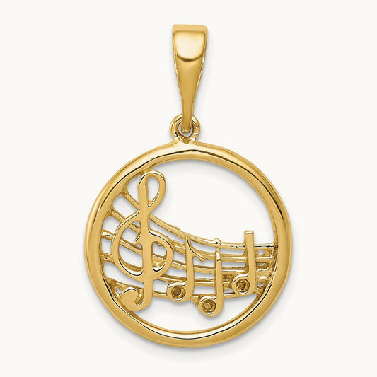 Polished Musical Notes Pendant, 14K Gold