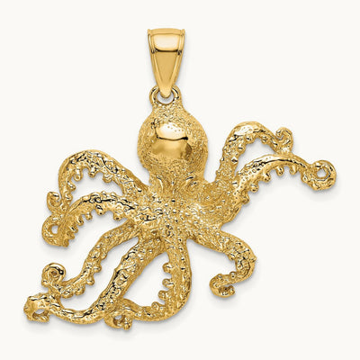 Textured Octopus Charm — 14K Yellow Gold, 31mm