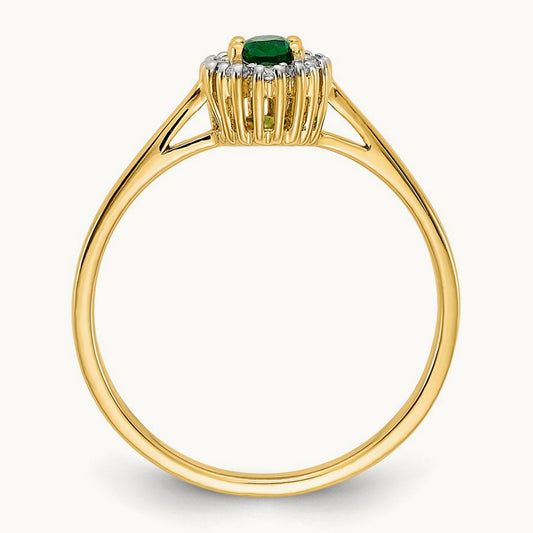 Diamond and Oval Emerald Halo Ring, 14K
