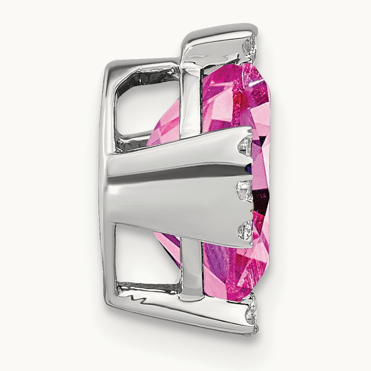 Oval Created Pink Sapphire and Diamond Chain Slide, 14K White Gold