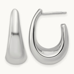 w/Wht Rhodium Plating Polished Hollow J-Hoop Post Earrings, 14K — Leslie's
