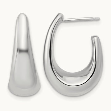 w/Wht Rhodium Plating Polished Hollow J-Hoop Post Earrings, 14K — Leslie's