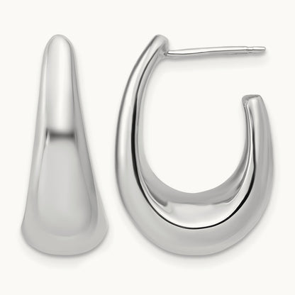 w/Wht Rhodium Plating Polished Hollow J-Hoop Post Earrings, 14K — Leslie's