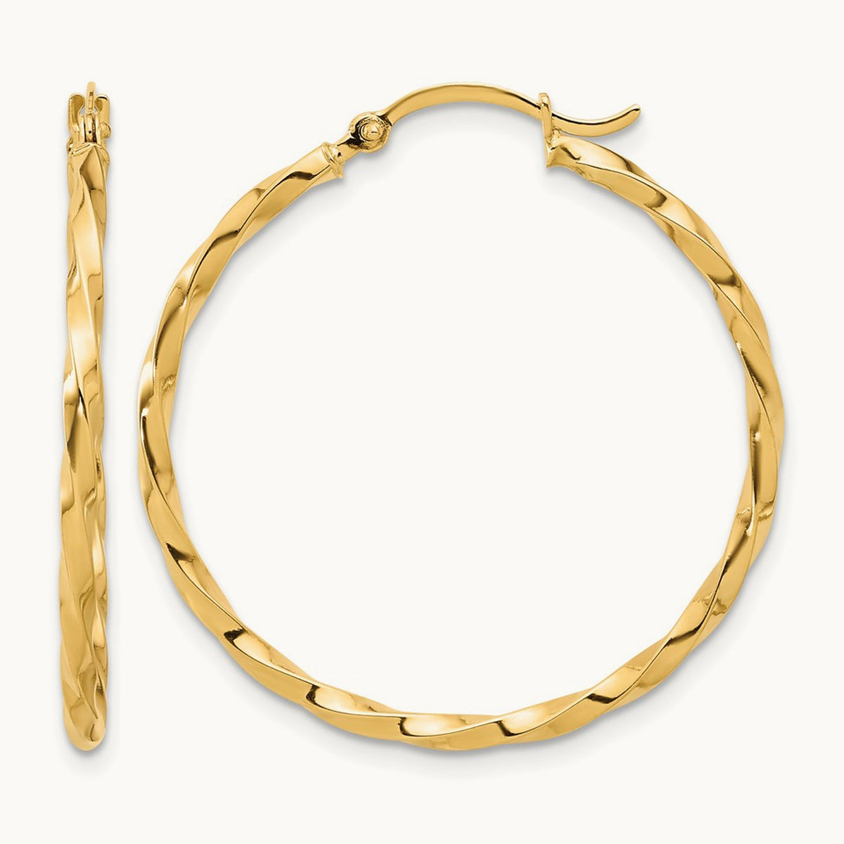 Polished and Twisted Hoop Earrings, 1.8mm, 14K