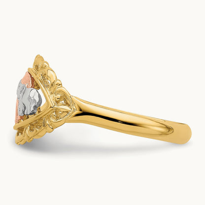w/White Rhodium Two Elephants Ring, 14K Two-tone