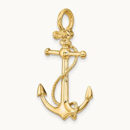 3-D Anchor W/Long T Bar and Shackle Bail Charm, 14K