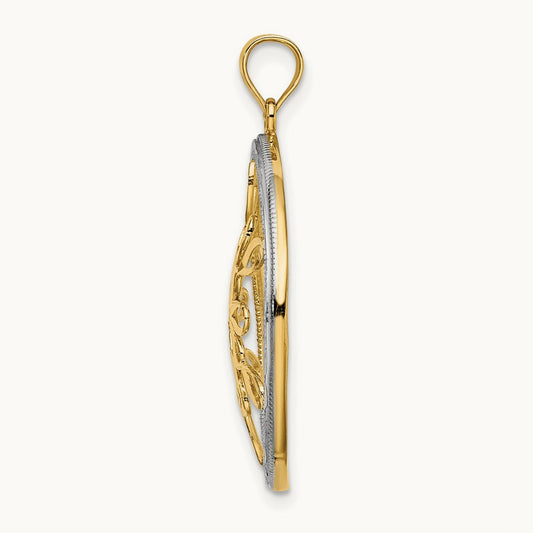 w/Rhodium D/C Circle Snowflake Charm, 14K