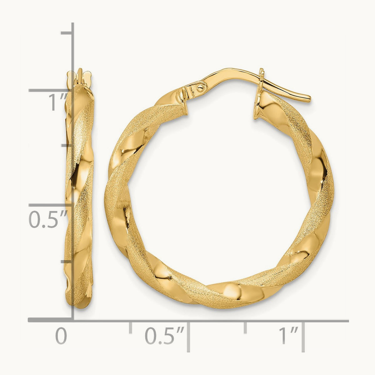 Brushed and Polished Twisted Hoop Earrings, 14K