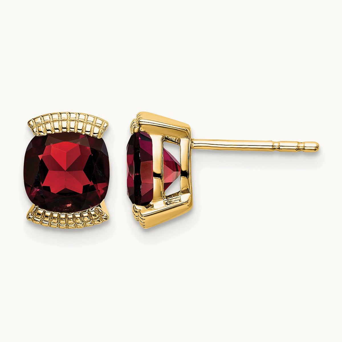 Garnet Post Earrings — 14K Yellow Gold