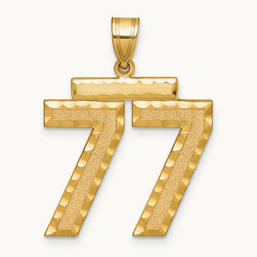 Large Brushed Diamond-cut Number 77 Charm, 14K