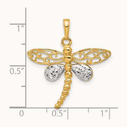 Polished and D/C Dragonfly Pendant, 14K with White Rhodium