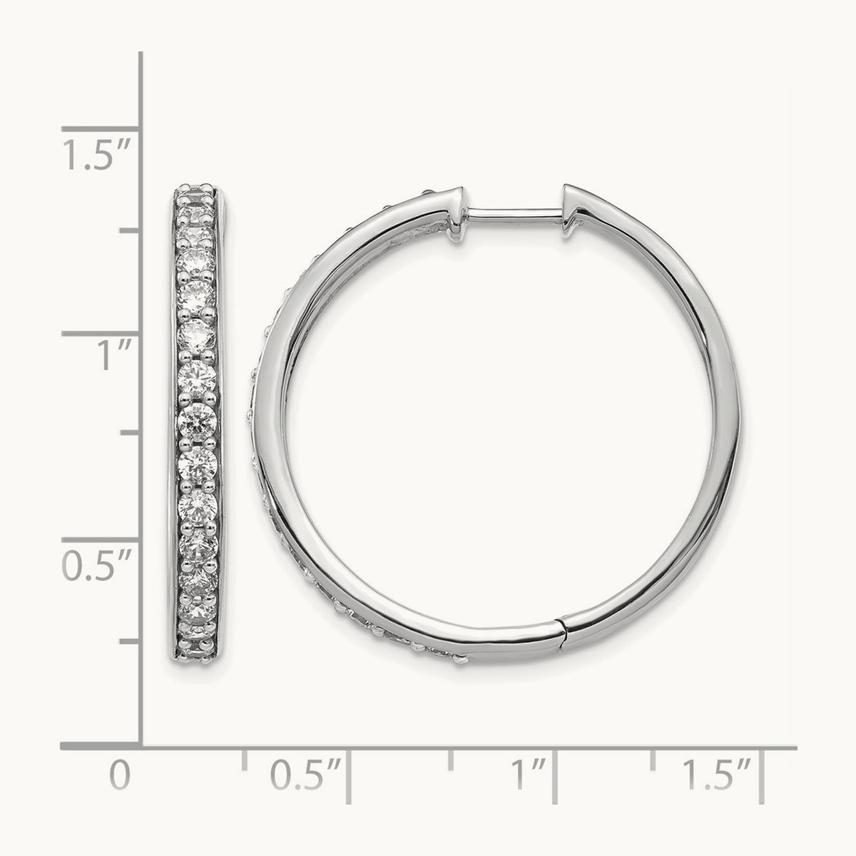 Diamond Hinged Hoop Earrings — 14K White Gold, 29mm, 1.5 ct