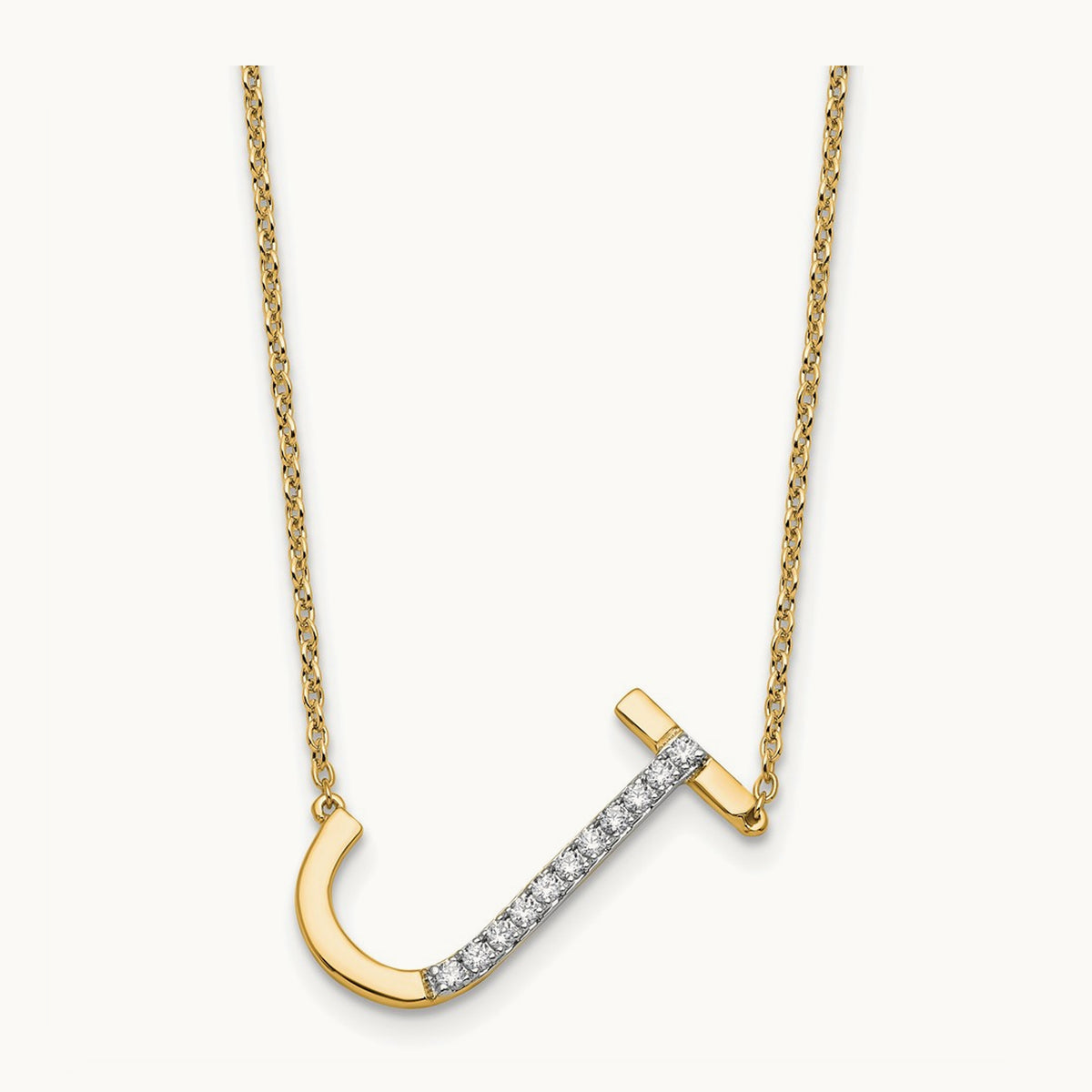 Sideways Diamond Necklace — 14K Yellow Gold, J