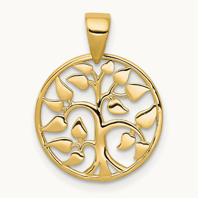 Polished Tree in Circle Pendant, 14K Gold