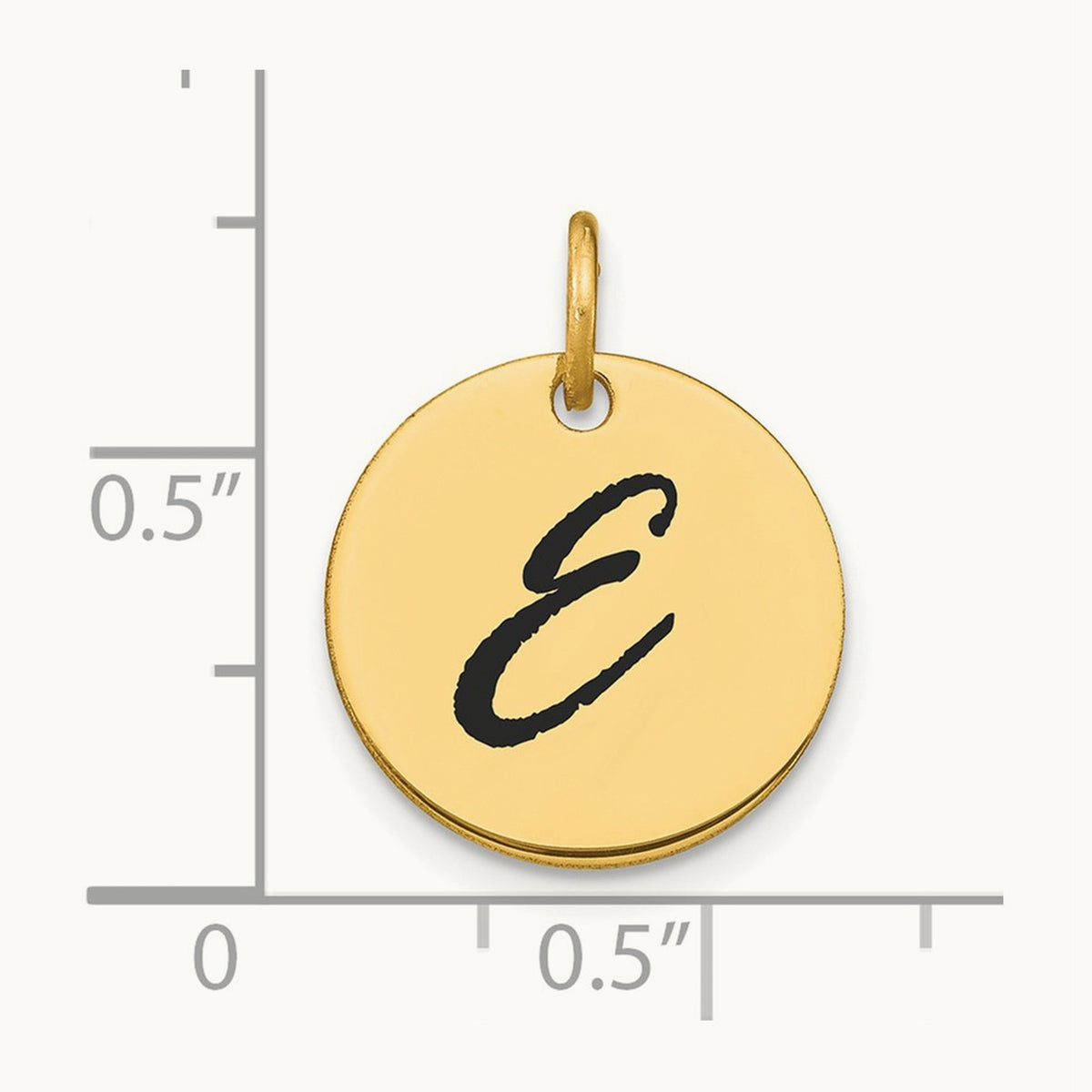 Polished Black Enamel Initial Disk Charm — 14K Yellow Gold, E