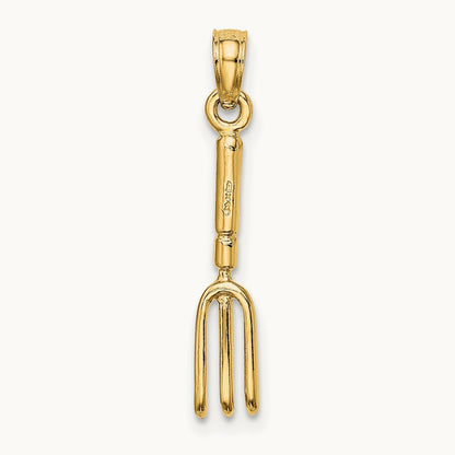 3-D Fork Garden Tool Charm, 14K