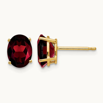 8x6mm Oval Garnet Earrings, 14K