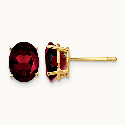 8x6mm Oval Garnet Earrings, 14K