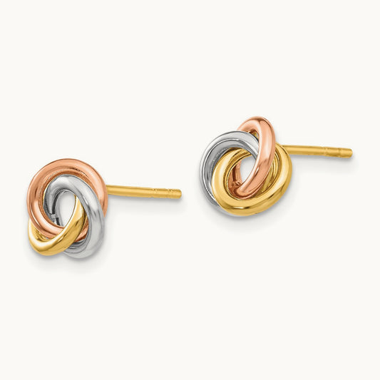 Tri-color Twisted Knot Post Earrings, 14K