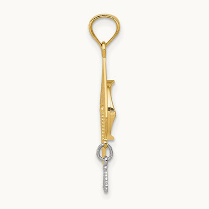 w/Rhodium 3-D Graduation Cap w/Moveable Tassel Pendant, 14K