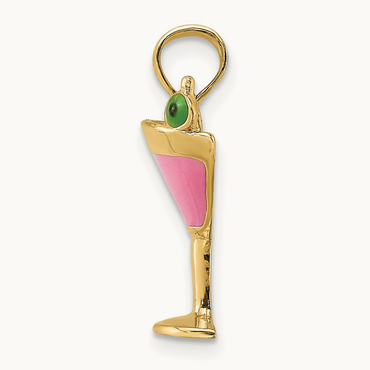 Enameled Cosmo Martini w/Olive Charm, 14K Pink