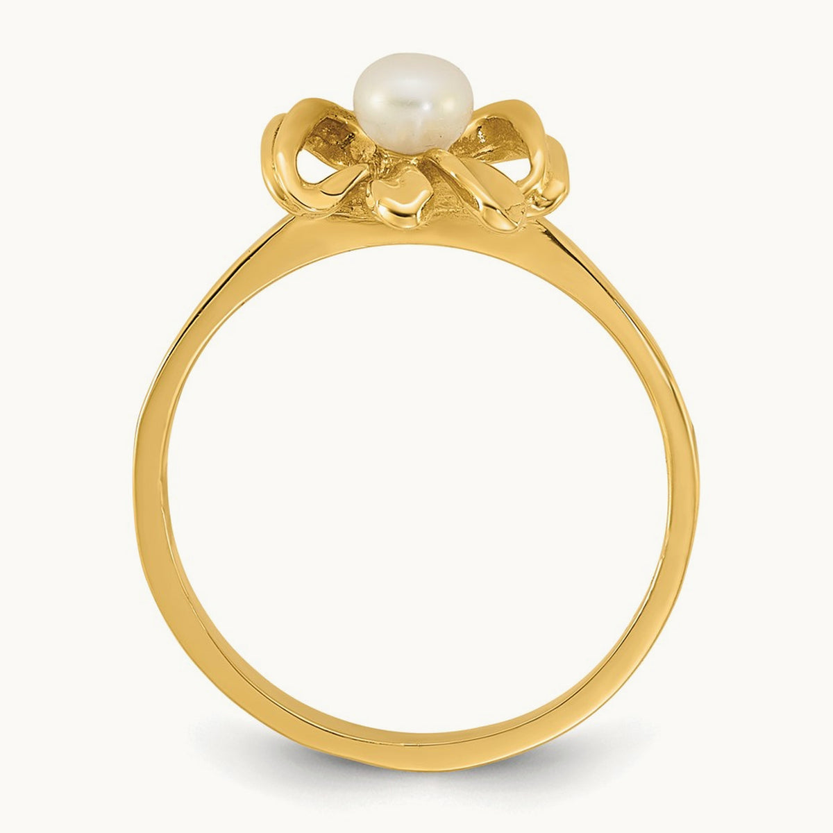 Madi K 3- White Button Freshwater Cultured Pearl Bow Children's Ring, 4mm, 14K
