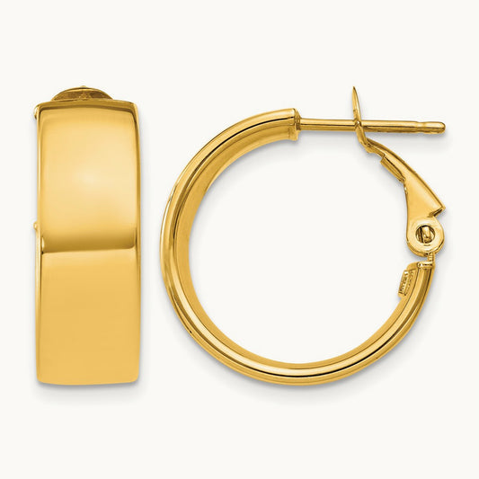 Polished Omega Back Hoop Earrings, 6.75mm, 14K