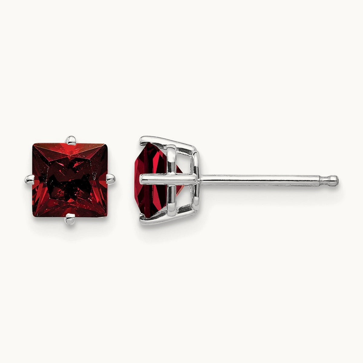 Princess Cut Garnet Earrings, 5mm, 14K White Gold
