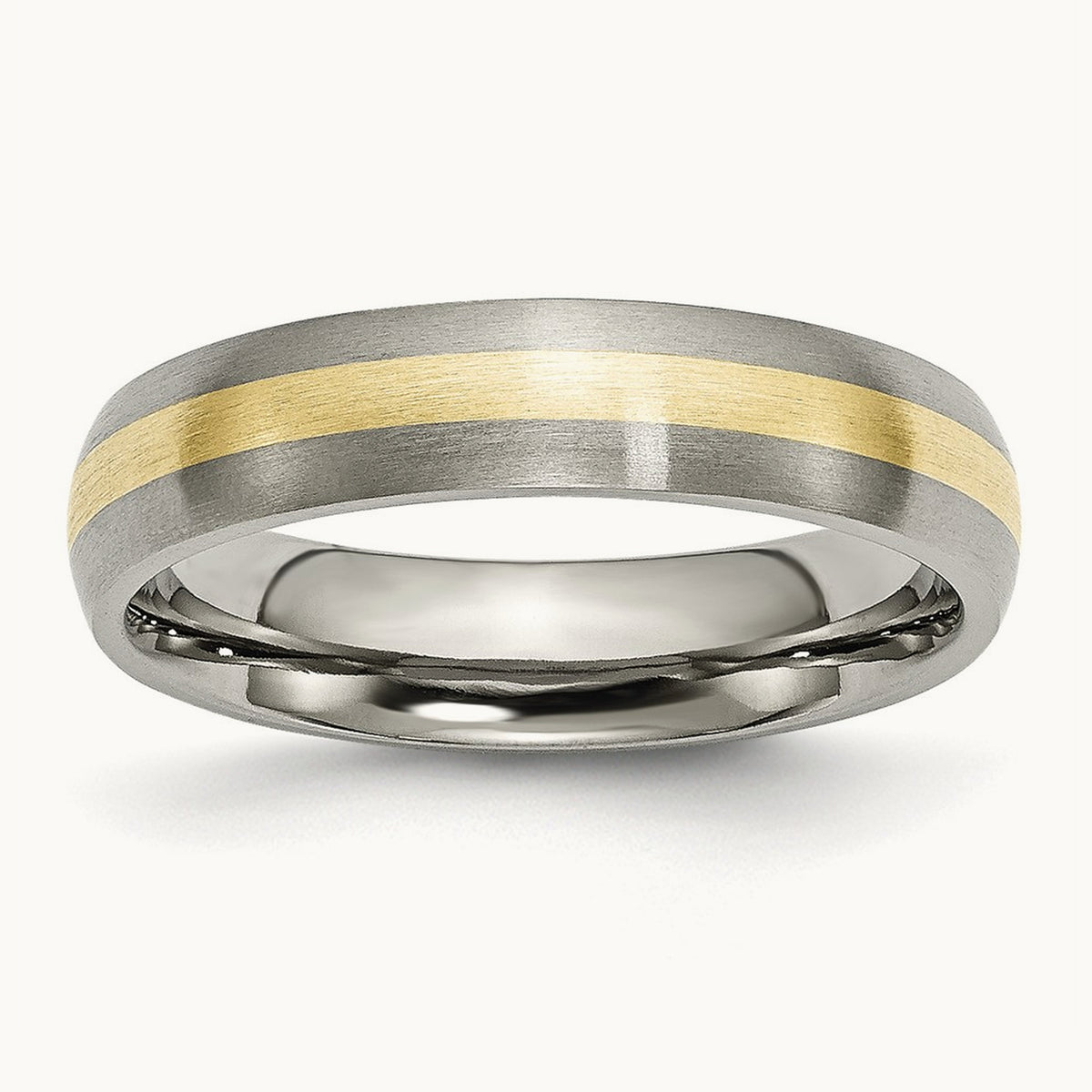 Brushed w/14k Yellow Inlay Band, 5mm, Titanium