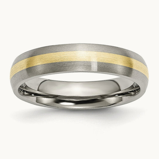 Brushed w/14k Yellow Inlay Band, 5mm, Titanium