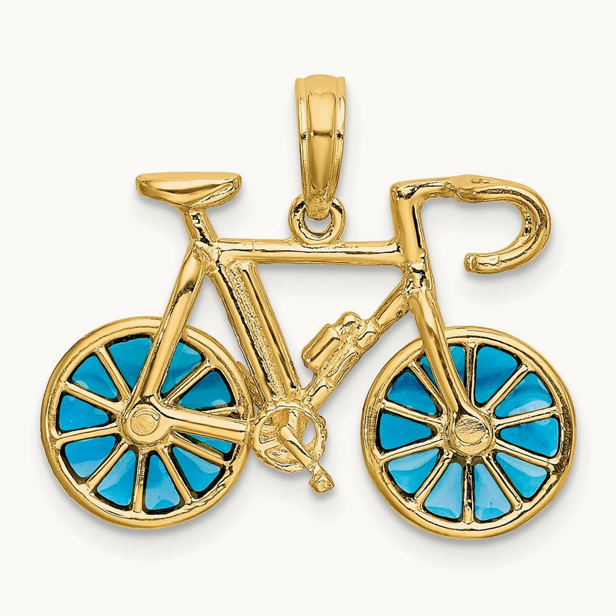 3-D Blue Enameled Moveable Bicycle Pendant, 14K