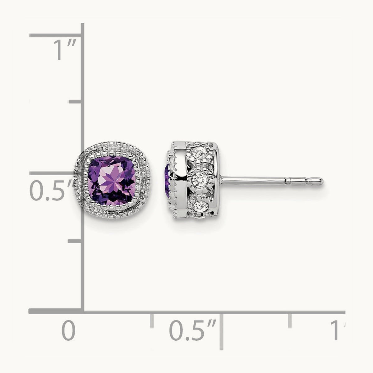 Cushion Amethyst and Diamond Earrings — 14K White Gold