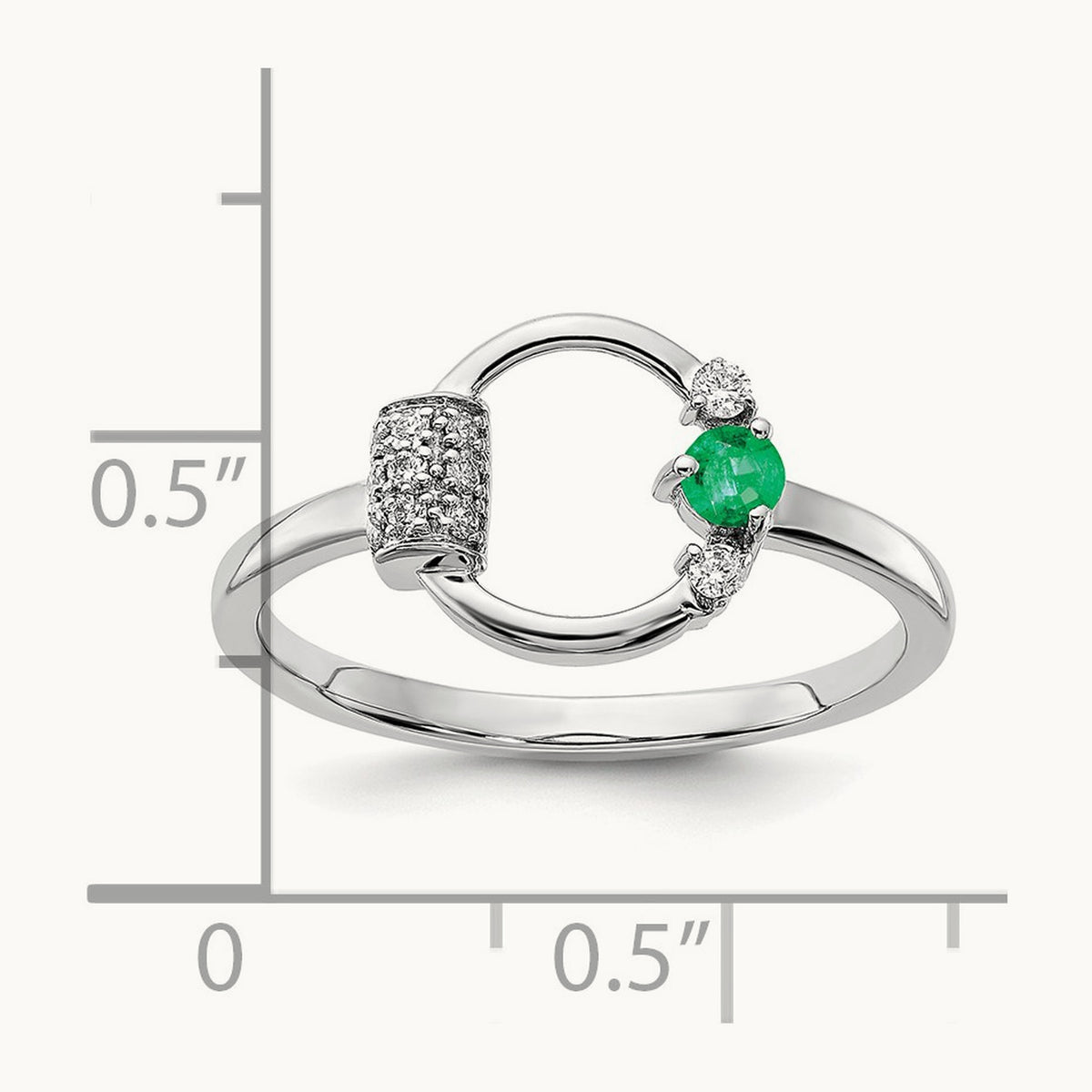Polished Diamond and Emerald Circle Ring, 14K White