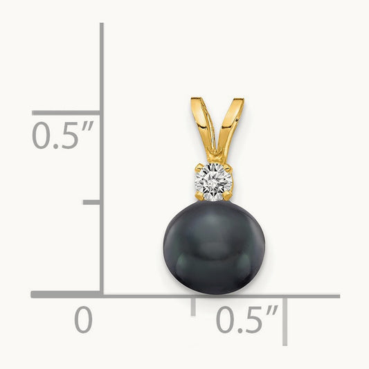 Black FW Cultured Pearl AA Diamond Pendant, 6mm, 14K