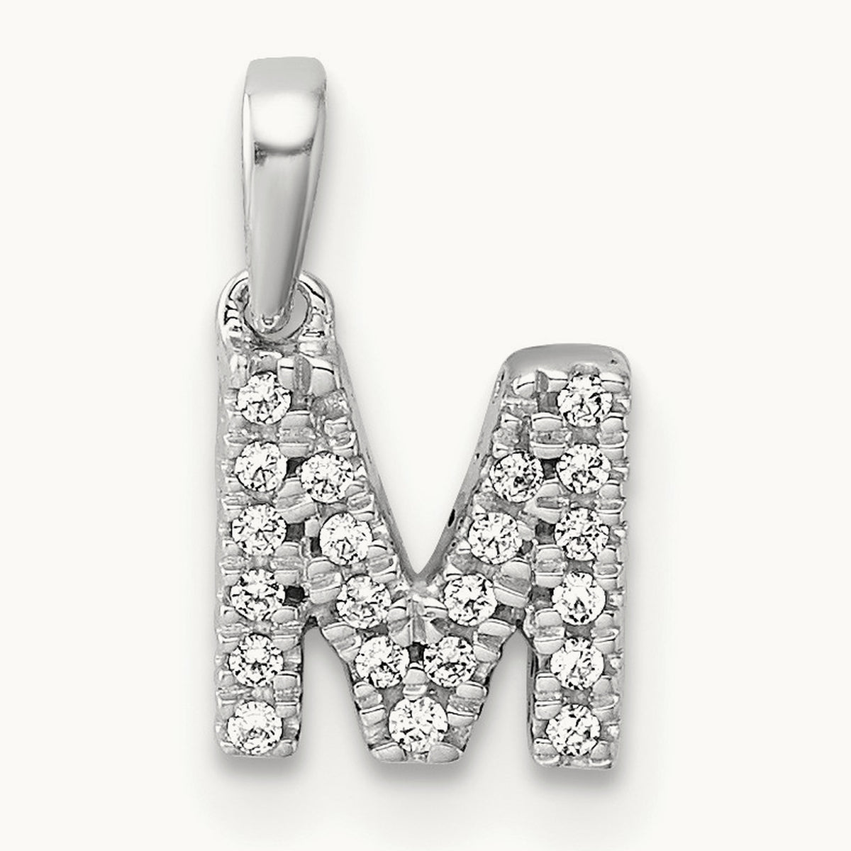 Diamond Initial with Bail Pendant — 14K White Gold, M