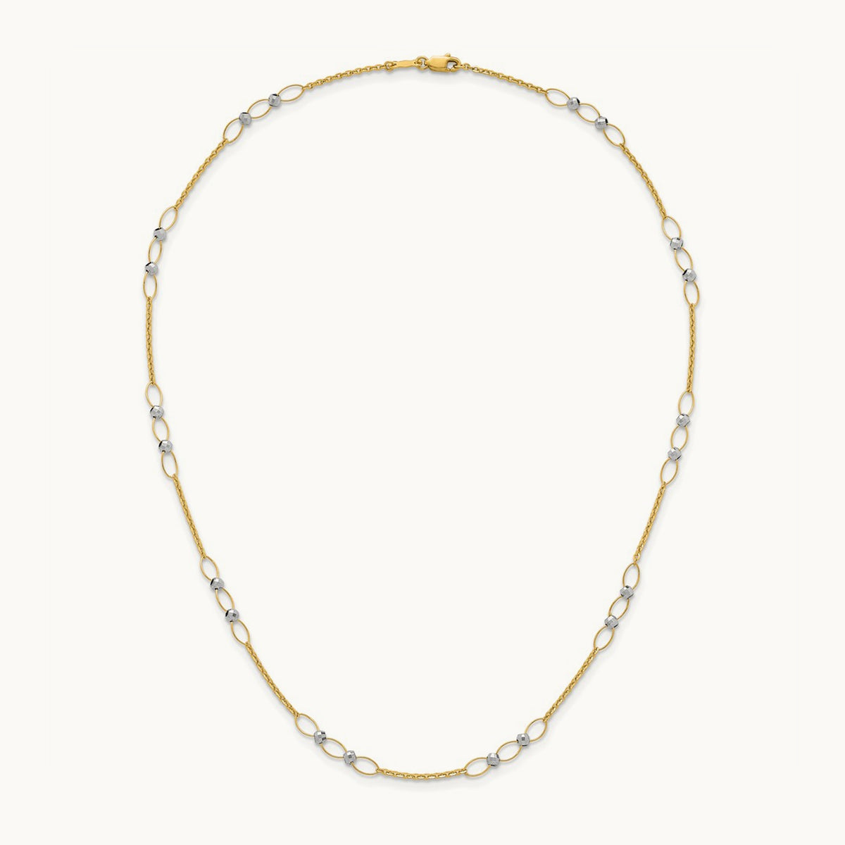 Polished and Diamond-cut Beads Fancy Link Necklace, 14K Two-tone