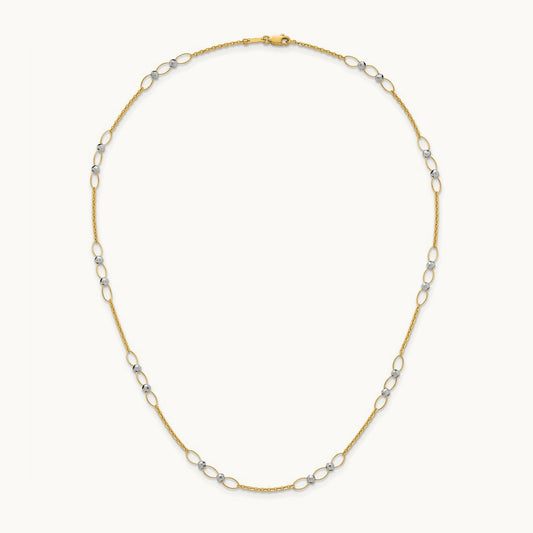 Polished and Diamond-cut Beads Fancy Link Necklace, 14K Two-tone