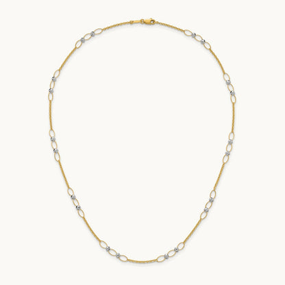 Polished and Diamond-cut Beads Fancy Link Necklace, 14K Two-tone