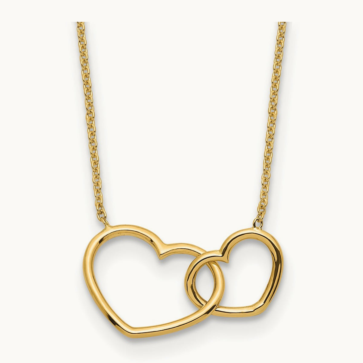 Polished Double Heart Necklace, 14K