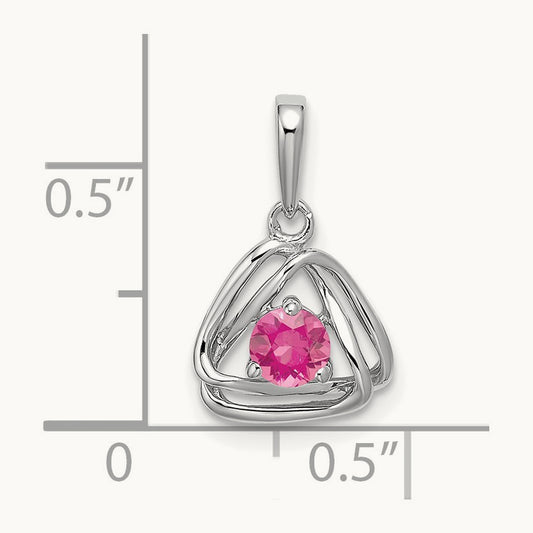 Pink Tourmaline Triangle Pendant, 14K White Gold