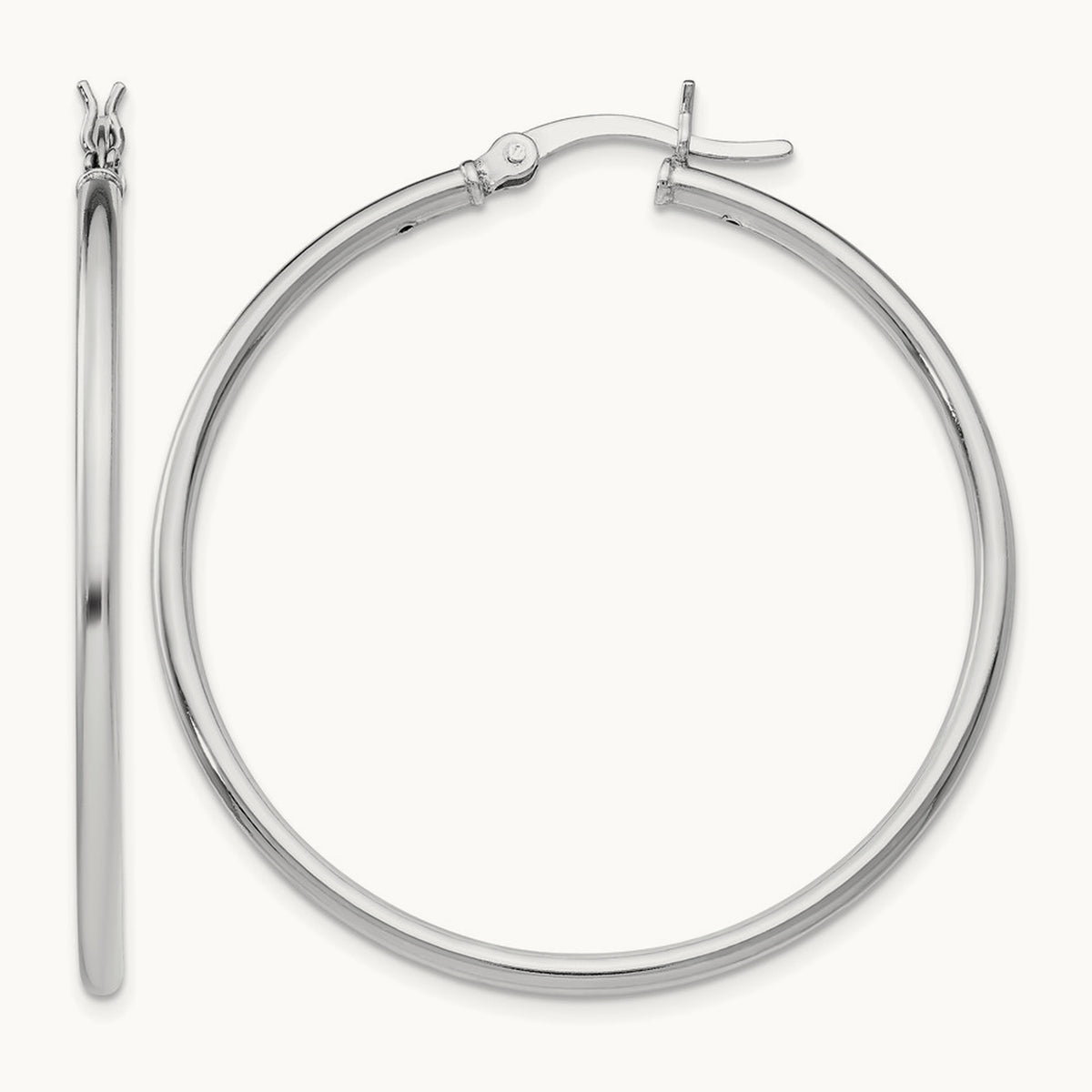 Rhodium-plated Polished Hinged Hoop Earrings, Sterling Silver — Leslie's
