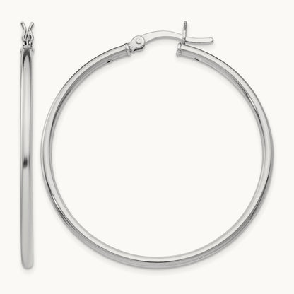 Rhodium-plated Polished Hinged Hoop Earrings, Sterling Silver — Leslie's