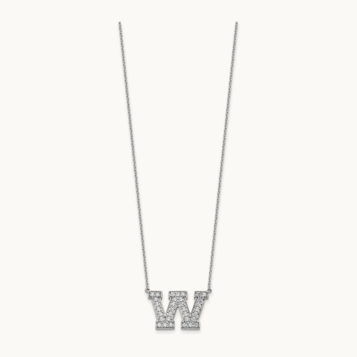 Initial Necklace — 14K White Gold, W, 3/4 ct