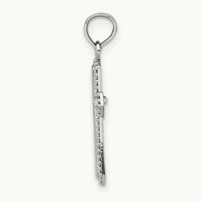 Beaded Trim Cross Charm — 14K White Gold