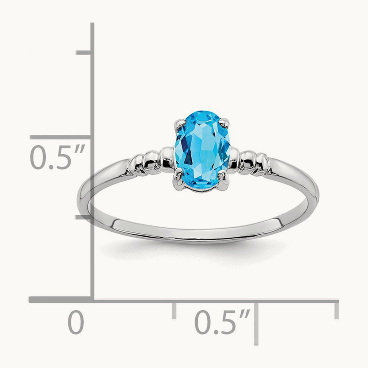 6x4mm Oval Blue Topaz ring, 14K White Gold