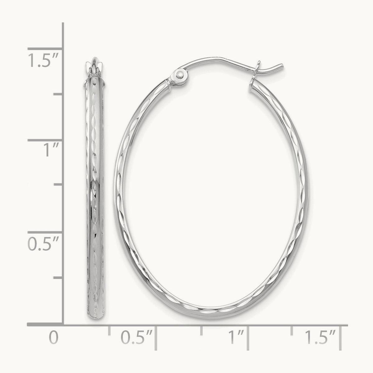 Lightweight Diamond-cut Oval Hoop Earrings — 14K White Gold, 25.5mm